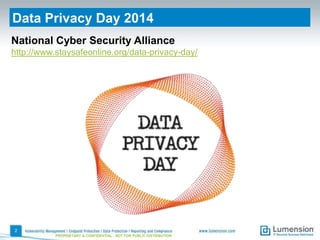 Data Privacy Day 2014
National Cyber Security Alliance
http://www.staysafeonline.org/data-privacy-day/

2
PROPRIETARY & CONFIDENTIAL - NOT FOR PUBLIC DISTRIBUTION

 