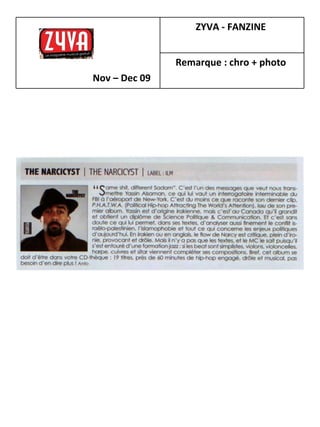 Nov – Dec 09   ZYVA - FANZINE   Remarque : chro + photo   