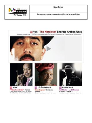 27 Nov 09 Newsletter   Remarque : mise en avant en tête de la newsletter   