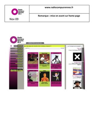 Nov 09 www.radiocampusrennes.fr   Remarque : mise en avant sur home page   