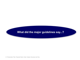 | Presentation Title | Presenter Name | Date | Subject | Business Use Only21
What did the major guidelines say...?
 