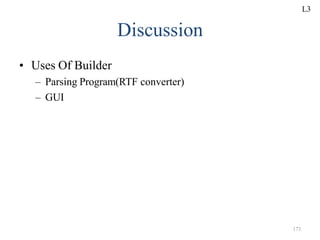 173
Discussion
• Uses Of Builder
– Parsing Program(RTF converter)
– GUI
L3
 