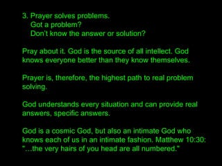 • You know that certain things will succeed because
you feel pulled in that direction and are eager to go
ahead.
• Your body is like the receiver of a radio.
• Free yourself from self-centered thinking, and then
mighty things will happen to you.
• You must open that valve.
 