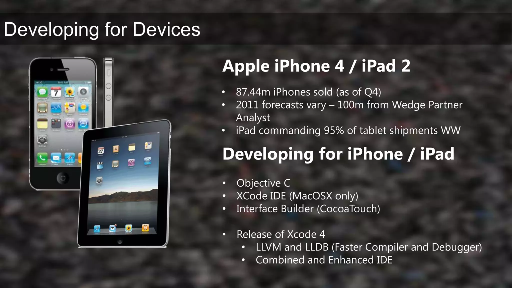 Apple iPhone 4 / iPad 287.44m iPhones sold (as of Q4)