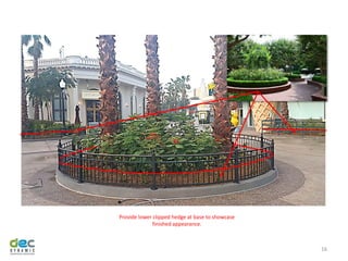 16
Provide lower clipped hedge at base to showcase
finished appearance.
 