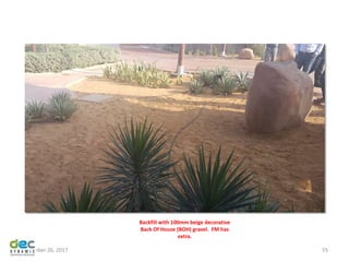 November 26, 2017 55
Backfill with 100mm beige decorative
Back Of House (BOH) gravel. FM has
extra.
 