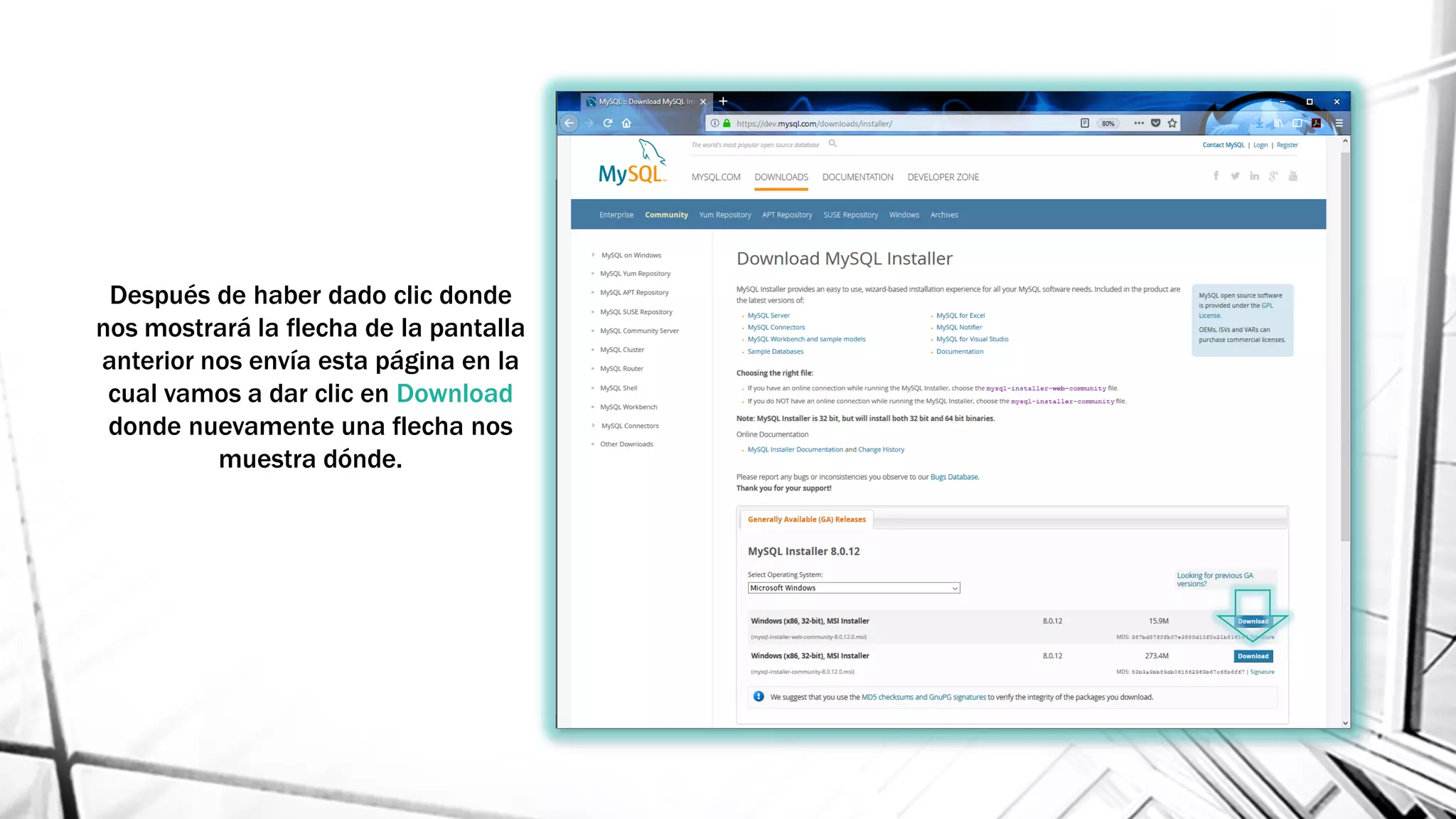 Después de haber dado clic donde
nos mostrará la flecha de la pantalla
anterior nos envía esta página en la
cual vamos a dar clic en Download
donde nuevamente una flecha nos
muestra dónde.
 