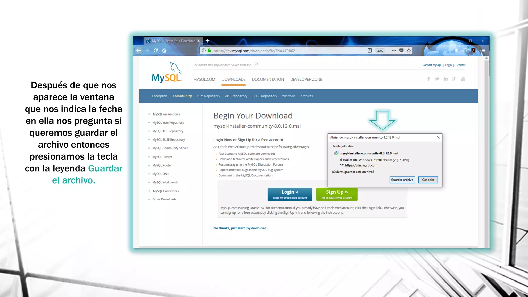Después de que nos
aparece la ventana
que nos indica la fecha
en ella nos pregunta si
queremos guardar el
archivo entonces
presionamos la tecla
con la leyenda Guardar
el archivo.
 