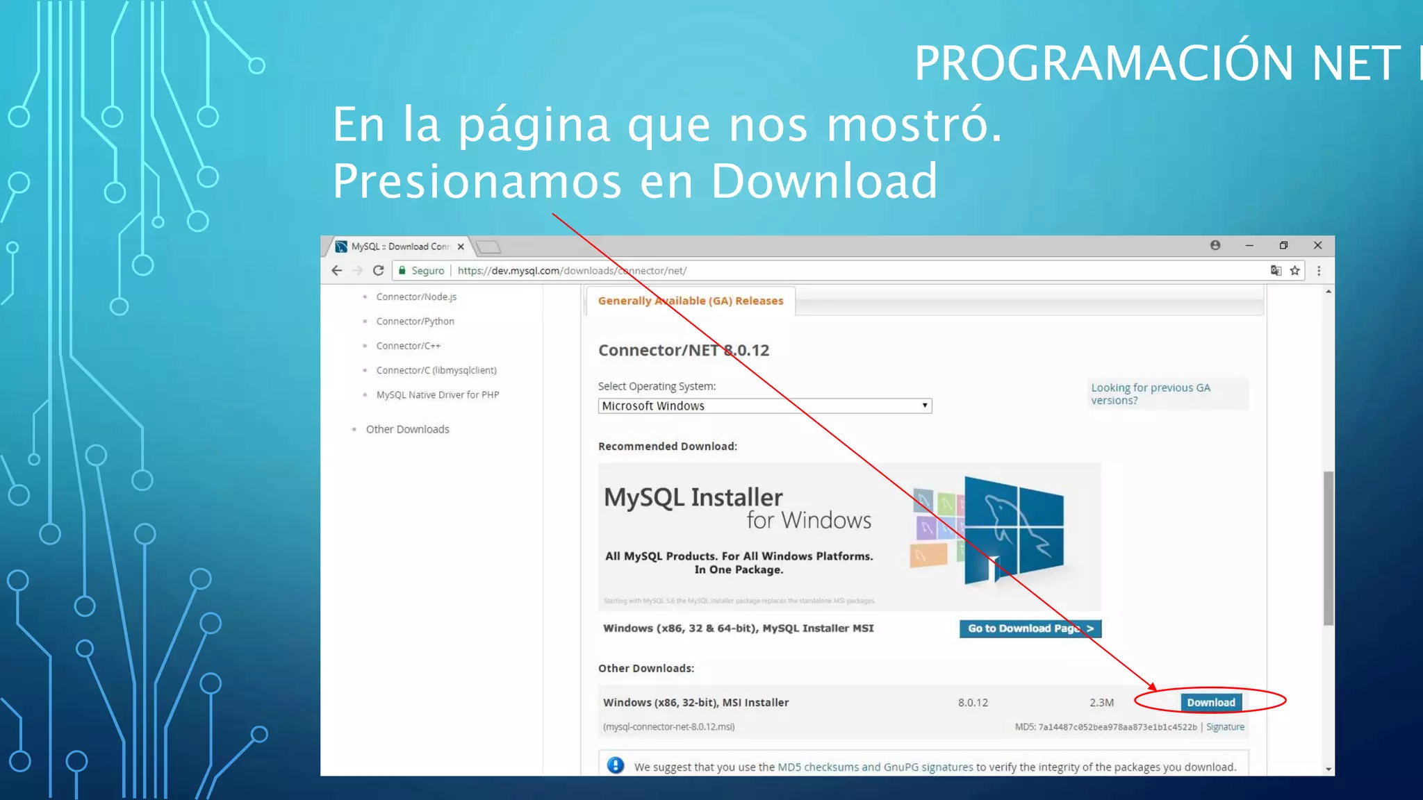 PROGRAMACIÓN NET I
En la página que nos mostró.
Presionamos en Download
 