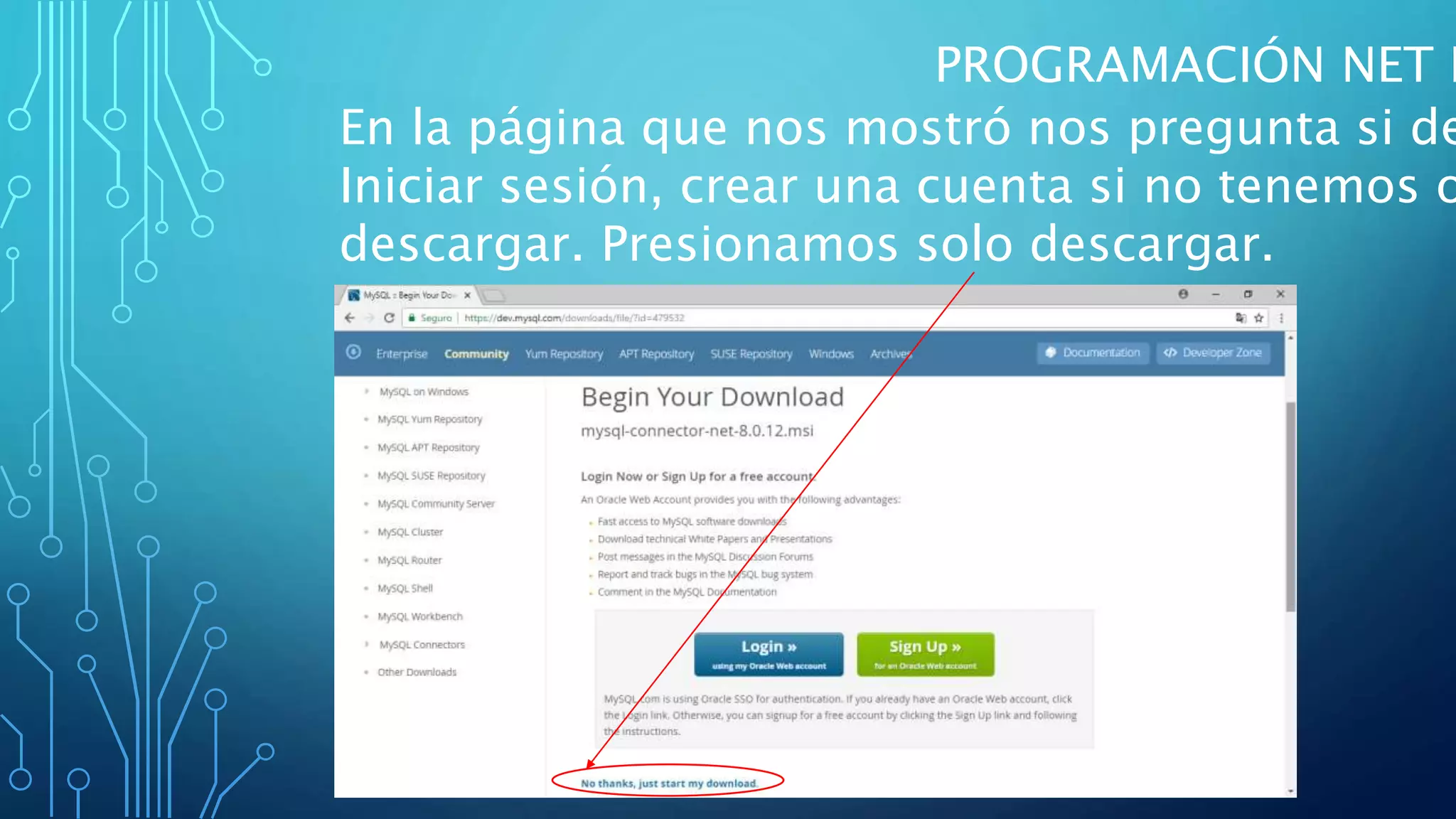 PROGRAMACIÓN NET I
En la página que nos mostró nos pregunta si de
Iniciar sesión, crear una cuenta si no tenemos o
descargar. Presionamos solo descargar.
 