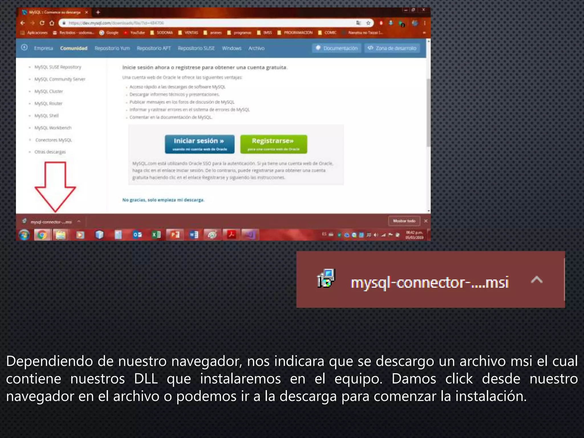 Dependiendo de nuestro navegador, nos indicara que se descargo un archivo msi el cual
contiene nuestros DLL que instalaremos en el equipo. Damos click desde nuestro
navegador en el archivo o podemos ir a la descarga para comenzar la instalación.
 