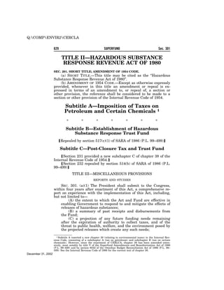 Comprehensive Environmental Response, Compensation and Liability Act of 1980 (CERCLA)