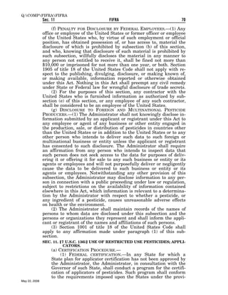 Federal Insecticide, Fungicide, and Rodenticide Act (FIFRA) 