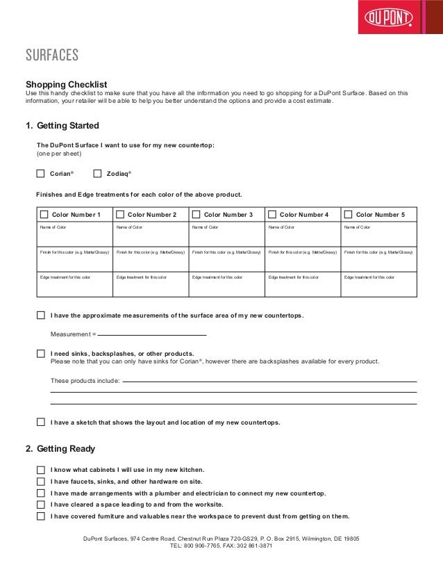dupont shopping surfaces checklist shopping checklist