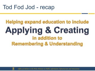 Tod Fod Jod - recap




     Office of Adviser to the Prime Minister on Public Information Infrastructure and Innovations
 