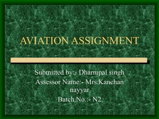 AVIATION ASSIGNMENT Submitted by:- Dharmpal singh Assessor Name:- Mrs.Kanchan nayyar Batch No.:- N2 