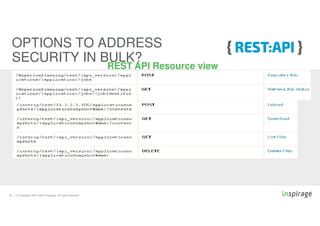 © Copyright 2007-2020 Inspirage. All rights reserved.
18
REST API Resource view
OPTIONS TO ADDRESS
SECURITY IN BULK?
 