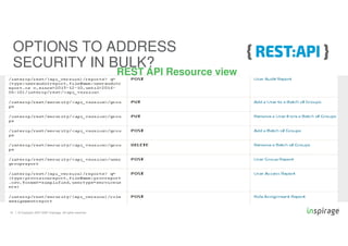 © Copyright 2007-2020 Inspirage. All rights reserved.
19
REST API Resource view
OPTIONS TO ADDRESS
SECURITY IN BULK?
 