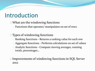 Windowing Functions in SQL Server | PPTX