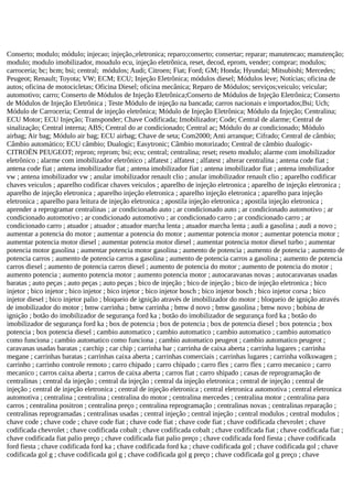 Conserto; modulo; módulo; injecao; injeção,;eletronica; reparo;conserto; consertar; reparar; manutencao; manutenção;
modulo; modulo imobilizador, moudulo ecu, injeção eletrônica, reset, decod, eprom, vender; comprar; modulos;
carroceria; bc; bcm; bsi; central; módulos; Audi; Citroen; Fiat; Ford; GM; Honda; Hyundai; Mitsubishi; Mercedes;
Peugeot; Renault; Toyota; VW; ECM; ECU; Injeção Eletrônica; módulos diesel; Módulos leve; Notícias; oficina de
autos; oficina de motocicletas; Oficina Diesel; oficina mecânica; Reparo de Módulos; serviços;veiculo; veicular;
automotivo; carro; Conserto de Módulos de Injeção Eletrônica;Conserto de Módulos de Injeção Eletrônica; Conserto
de Módulos de Injeção Eletrônica ; Teste Módulo de injeção na bancada; carros nacionais e importados;Bsi; Uch;
Módulo de Carroceria; Central de injeção eletrônica; Módulo de Injeção Eletrônica; Módulo da Injeção; Centralina;
ECU Motor; ECU Injeção; Transponder; Chave Codificada; Imobilizador; Code; Central de alarme; Central de
sinalização; Central interna; ABS; Central do ar condicionado; Central ac; Módulo do ar condicionado; Módulo
airbag; Air bag; Módulo air bag; ECU airbag; Chave de seta; Com2000; Anti arranque; Cifrado; Central de câmbio;
Câmbio automático; ECU câmbio; Dualogic; Easytronic; Câmbio motorizado; Central de câmbio dualogic-
CITROËN PEUGEOT; repron; reprom; bsi; ecu; central; centralina; reset; reseto modulo; alarme com imobilizador
eletrônico ; alarme com imobilizador eletrônico ; alfatest ; alfatest ; alfatest ; alterar centralina ; antena code fiat ;
antena code fiat ; antena imobilizador fiat ; antena imobilizador fiat ; antena imobilizador fiat ; antena imobilizador
vw ; antena imobilizador vw ; anular imobilizador renault clio ; anular imobilizador renault clio ; aparelho codificar
chaves veiculos ; aparelho codificar chaves veiculos ; aparelho de injeção eletronica ; aparelho de injeção eletronica ;
aparelho de injeção eletronica ; aparelho injeção eletronica ; aparelho injeção eletronica ; aparelho para injeção
eletronica ; aparelho para leitura de injeção eletronica ; apostila injeção eletronica ; apostila injeção eletronica ;
aprender a reprogramar centralinas ; ar condicionado auto ; ar condicionado auto ; ar condicionado automotivo ; ar
condicionado automotivo ; ar condicionado automotivo ; ar condicionado carro ; ar condicionado carro ; ar
condicionado carro ; atuador ; atuador ; atuador marcha lenta ; atuador marcha lenta ; audi a gasolina ; audi a novo ;
aumentar a potencia do motor ; aumentar a potencia do motor ; aumentar potencia motor ; aumentar potencia motor ;
aumentar potencia motor diesel ; aumentar potencia motor diesel ; aumentar potencia motor diesel turbo ; aumentar
potencia motor gasolina ; aumentar potencia motor gasolina ; aumento de potencia ; aumento de potencia ; aumento de
potencia carros ; aumento de potencia carros a gasolina ; aumento de potencia carros a gasolina ; aumento de potencia
carros diesel ; aumento de potencia carros diesel ; aumento de potencia do motor ; aumento de potencia do motor ;
aumento potencia ; aumento potencia motor ; aumento potencia motor ; autocaravanas novas ; autocaravanas usadas
baratas ; auto peças ; auto peças ; auto peças ; bico de injeção ; bico de injeção ; bico de injeção eletronica ; bico
injetor ; bico injetor ; bico injetor ; bico injetor ; bico injetor bosch ; bico injetor bosch ; bico injetor corsa ; bico
injetor diesel ; bico injetor palio ; bloqueio de ignição através de imobilizador do motor ; bloqueio de ignição através
de imobilizador do motor ; bmw carrinha ; bmw carrinha ; bmw d novo ; bmw gasolina ; bmw novo ; bobina de
ignição ; botão do imobilizador de segurança ford ka ; botão do imobilizador de segurança ford ka ; botão do
imobilizador de segurança ford ka ; box de potencia ; box de potencia ; box de potencia diesel ; box potencia ; box
potencia ; box potencia diesel ; cambio automatico ; cambio automatico ; cambio automatico ; cambio automatico
como funciona ; cambio automatico como funciona ; cambio automatico peugeot ; cambio automatico peugeot ;
caravanas usadas baratas ; carchip ; car chip ; carrinha bar ; carrinha de caixa aberta ; carrinha lugares ; carrinha
megane ; carrinhas baratas ; carrinhas caixa aberta ; carrinhas comerciais ; carrinhas lugares ; carrinha volkswagen ;
carrinho ; carrinho controle remoto ; carro chipado ; carro chipado ; carro flex ; carro flex ; carro mecanico ; carro
mecanico ; carros caixa aberta ; carros de caixa aberta ; carros fiat ; carro shipado ; casas de reprogramação de
centralinas ; central da injeção ; central da injeção ; central da injeção eletronica ; central de injeção ; central de
injeção ; central de injeção eletronica ; central de injeção eletronica ; central eletronica automotiva ; central eletronica
automotiva ; centralina ; centralina ; centralina do motor ; centralina mercedes ; centralina motor ; centralina para
carros ; centralina positron ; centralina preço ; centralina reprogramação ; centralinas novas ; centralinas reparação ;
centralinas reprogramadas ; centralinas usadas ; central injeção ; central injeção ; central modulos ; central modulos ;
chave code ; chave code ; chave code fiat ; chave code fiat ; chave code fiat ; chave codificada chevrolet ; chave
codificada chevrolet ; chave codificada cobalt ; chave codificada cobalt ; chave codificada fiat ; chave codificada fiat ;
chave codificada fiat palio preço ; chave codificada fiat palio preço ; chave codificada ford fiesta ; chave codificada
ford fiesta ; chave codificada ford ka ; chave codificada ford ka ; chave codificada gol ; chave codificada gol ; chave
codificada gol g ; chave codificada gol g ; chave codificada gol g preço ; chave codificada gol g preço ; chave
 