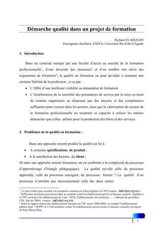 Démarche qualité dans un projet de formation continue | PDF