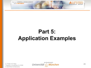 Part 5:
                    Application Examples



C. Fürber, M. Hepp:                        20
Towards a Vocabulary for...