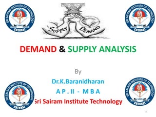 DEMAND & SUPPLY ANALYSIS
By
Dr.K.Baranidharan
A P . II - M B A
Sri Sairam Institute Technology
3
 
