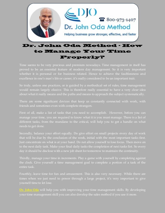 Dr john oda method how to manage your time properly 