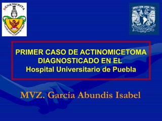 PRIMER CASO DE ACTINOMICETOMA
DIAGNOSTICADO EN EL
Hospital Universitario de Puebla
MVZ. García Abundis Isabel
 