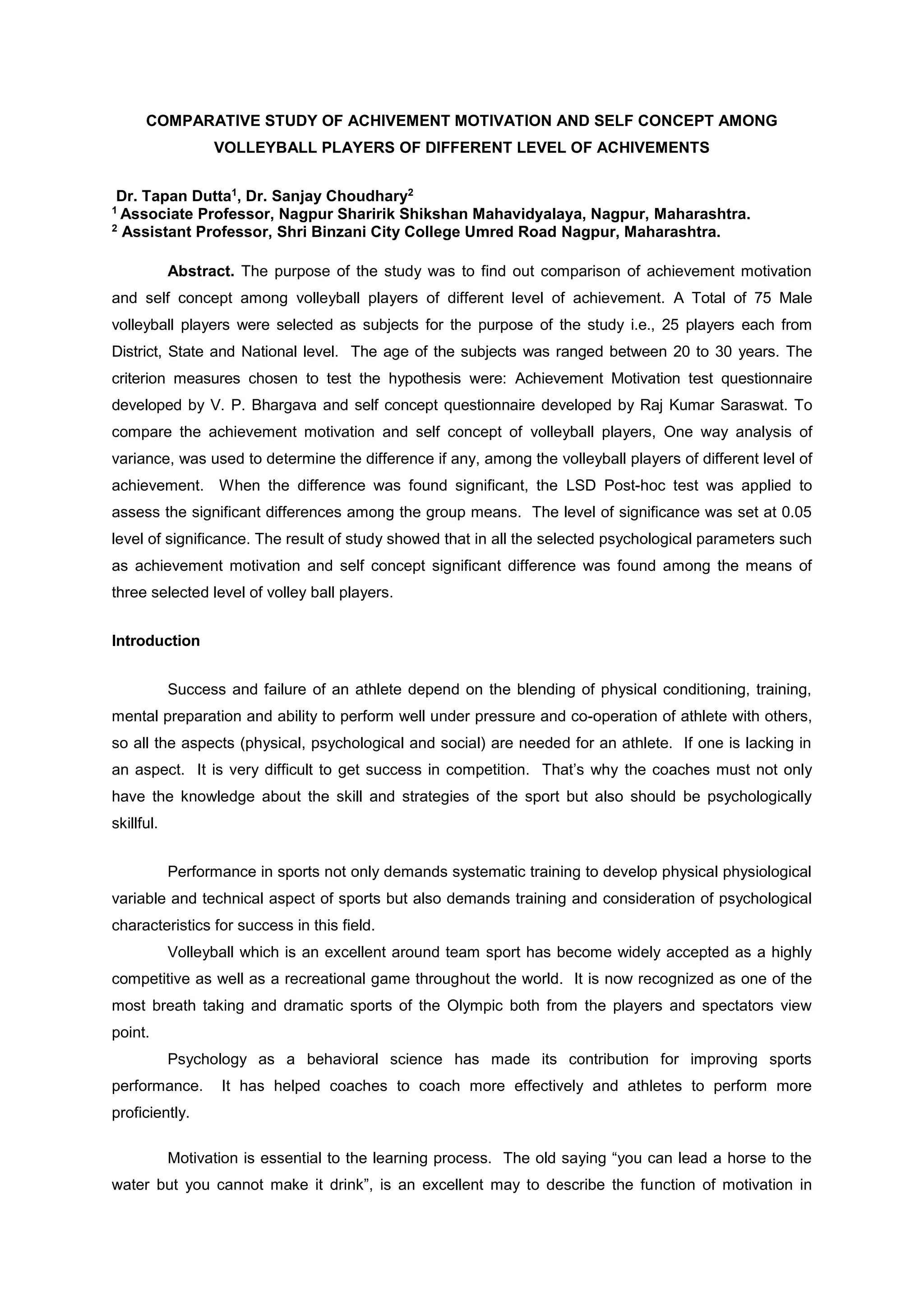 COMPARATIVE STUDY OF ACHIVEMENT MOTIVATION AND SELF CONCEPT AMONG ...