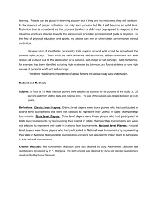 COMPARATIVE STUDY OF ACHIVEMENT MOTIVATION AND SELF CONCEPT AMONG ...