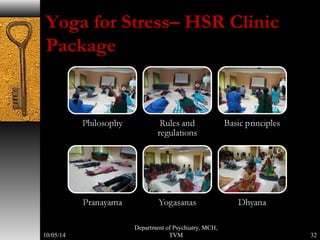 Yoga for Stress– HSR Clinic 
Package 
Department of Psychiatry, MCH, 
10/05/14 TVM 32 
 
