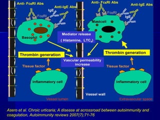 Asero et al. Chroic urticaria; A disease at acrossroad between autoimmunity and 
coagulation, Autoimmunity reviews 2007(7);71-76 
 