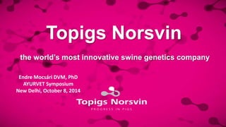 Topigs Norsvin 
the world’s most innovative swine genetics company 
Endre Mocsári DVM, PhD 
AYURVET Symposium 
New Delhi, October 8, 2014 
 