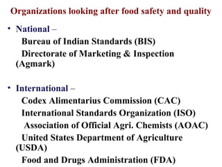 National Food Legislations 
• Prevention of Food Adulteration Act, 1954 and Rules, 1955 
• Agriculture Produce Act, 1937 (...