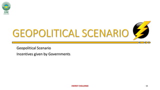 Geopolitical Scenario
Incentives given by Governments
ENERGY CHALLENGE 15
 