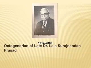 Octogenarian of Late Dr. Lala Surajnandan
Prasad
1914-2009
 
