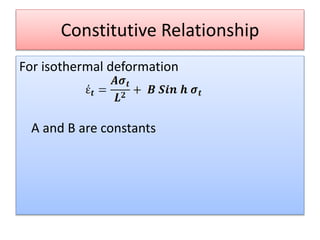 Constitutive Relationship
For isothermal deformation
A and B are constants
 