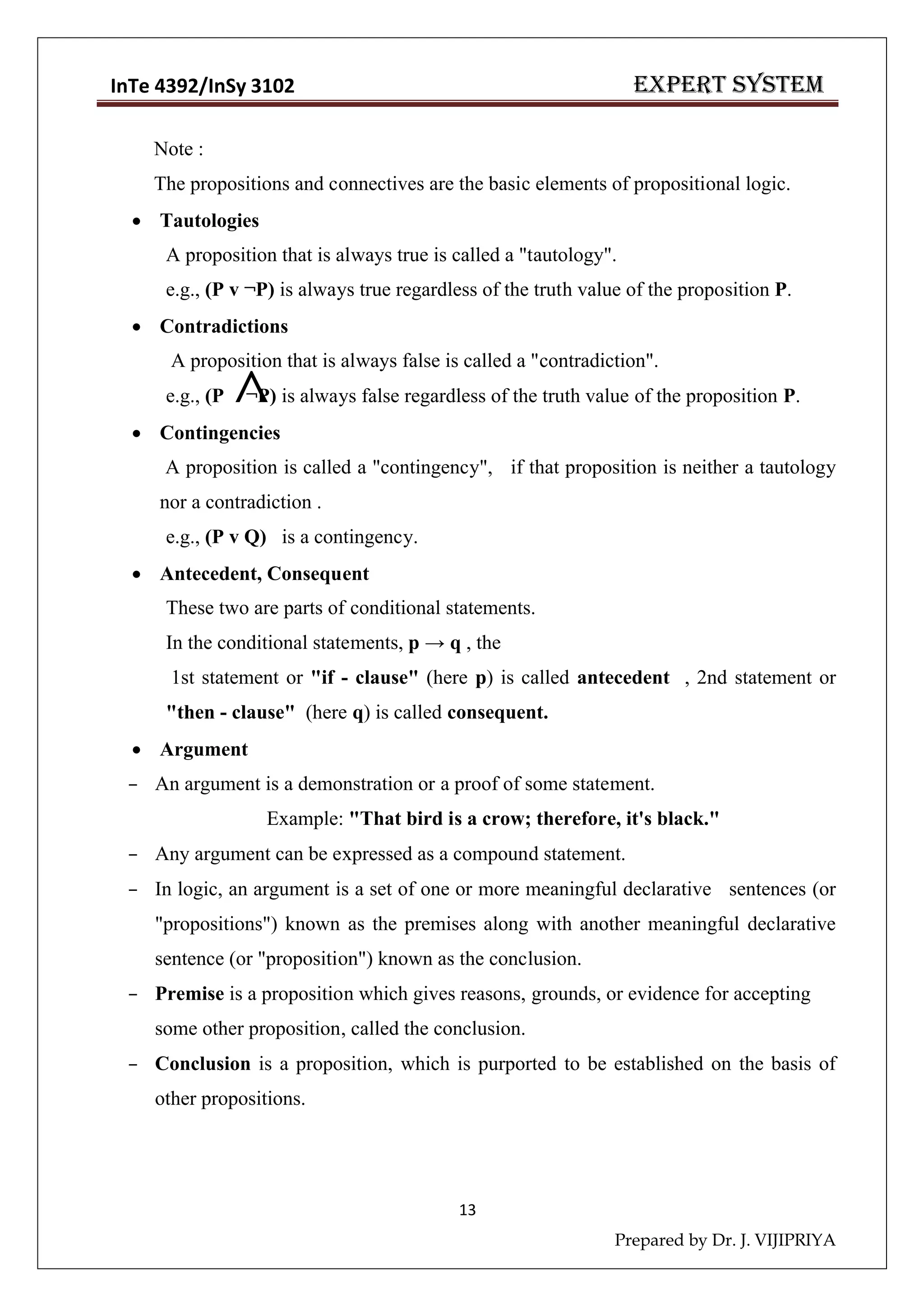 Expert System Lecture Notes Chapter 1,2,3,4,5 - Dr.J.VijiPriya | PDF