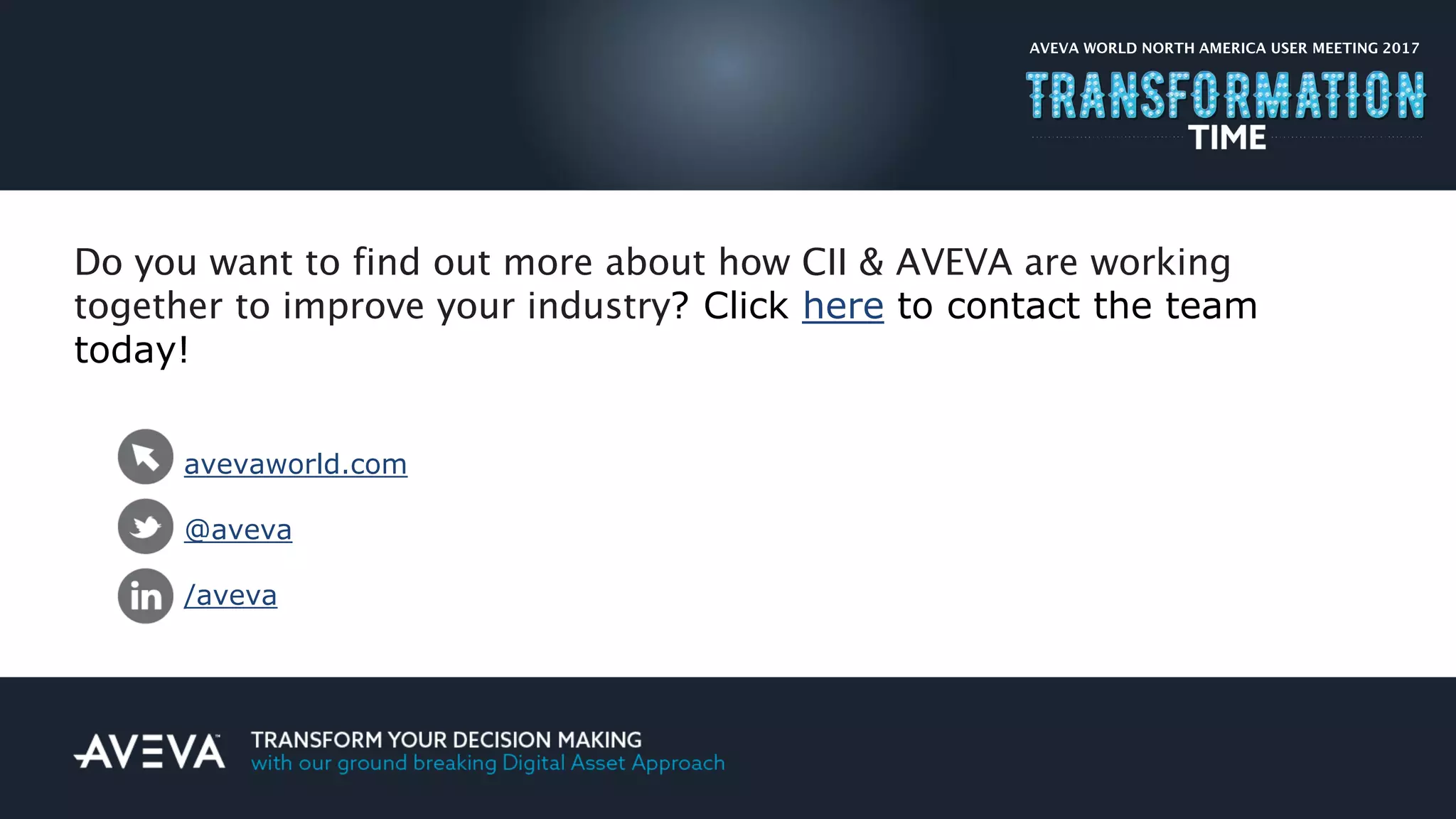 Turner & Townsend
? Click here to contact the team
today!
avevaworld.com
@aveva
/aveva
 