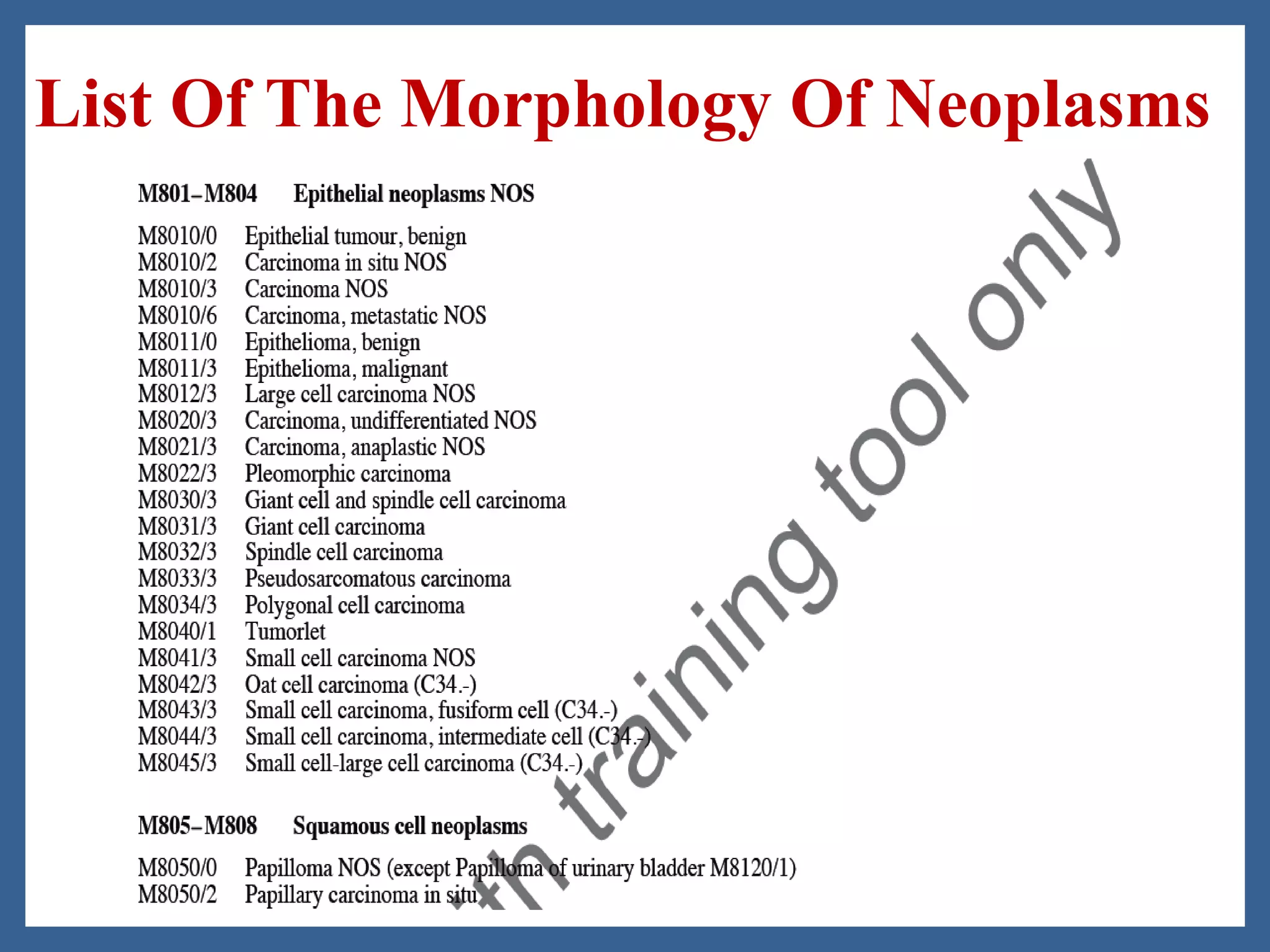 List Of The Morphology Of Neoplasms
 