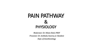 PAIN PATHWAY
&
PHYSIOLOGY
Moderator: Dr. Nilam Shah; PROF
Presentor: Dr. Anilbabu Swarna; Jr. Resident
Dept. of Anesthesiology
 