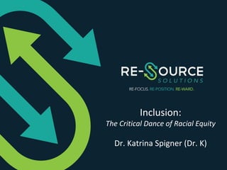 Template Header
Template Subheader
Inclusion:
The Critical Dance of Racial Equity
Dr. Katrina Spigner (Dr. K)
 