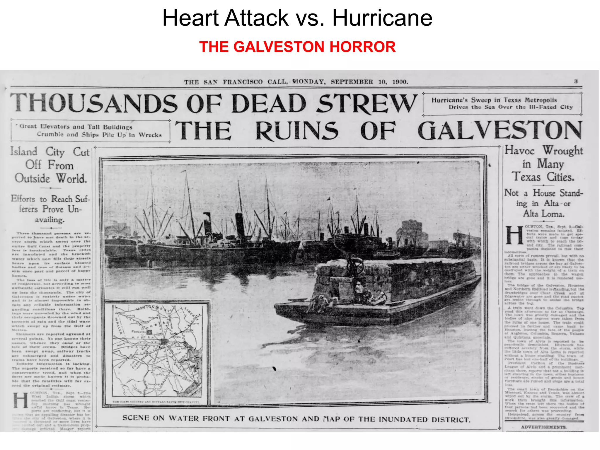 Heart Attack vs. Hurricane
THE GALVESTON HORROR
 