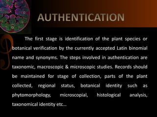 Botanical Authentication Dr.Lavanya.S.A - standardization of herbal drugs | PPTX