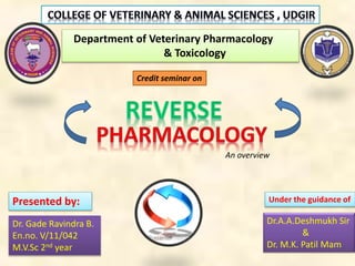 Department of Veterinary Pharmacology
& Toxicology
Credit seminar on
Dr. Gade Ravindra B.
En.no. V/11/042
M.V.Sc 2nd year
Presented by:
Dr.A.A.Deshmukh Sir
&
Dr. M.K. Patil Mam
Under the guidance of
An overview
 
