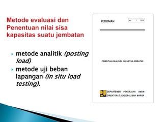  metode analitik (posting
load)
 metode uji beban
lapangan (in situ load
testing).
PEDOMAN
 