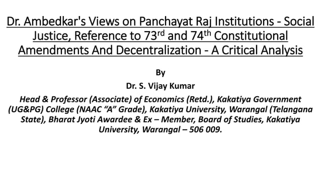 BR Ambhedkar’s Views on Panchayat Raj Institutions - Social Justice ...
