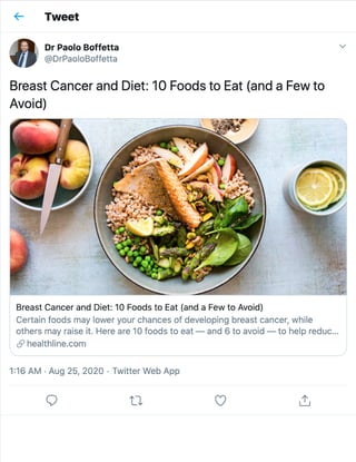 Breast Cancer and Diet;10 Foods to Eat [and a Few to Avoid]