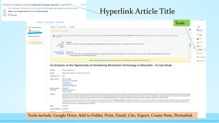 Hyperlink Article Title
Tools
Tools include: Google Drive, Add to Folder, Print, Email, Cite, Export, Create Note, Permalink
 